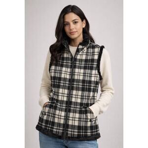Woolrich women's M Plaid wool vest Faux Fur Heritage Outdoor Timeless